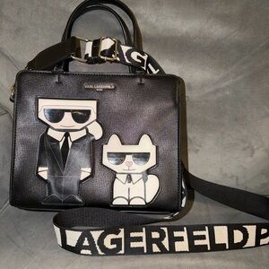 Karl Lagerfeld Paris Maybelle Satchel Karl & Choupette Graphic Handbag Black